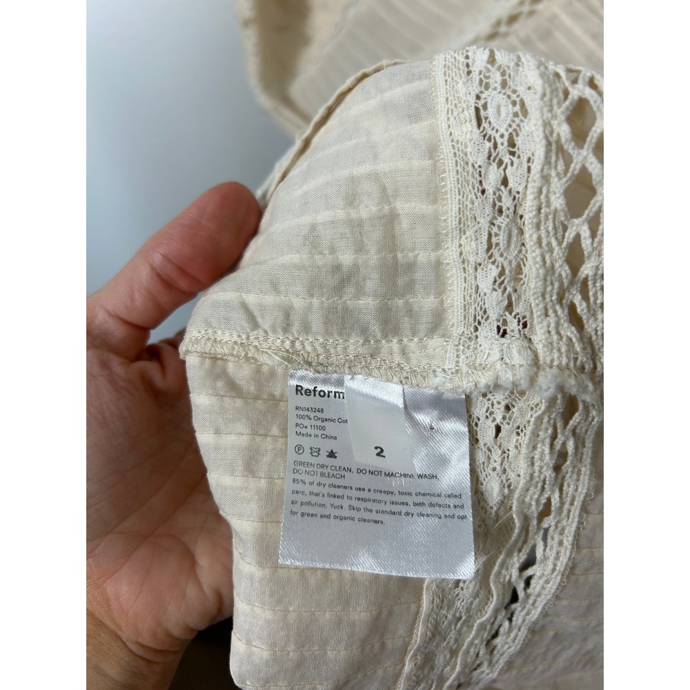 Reformation Elsie Long sleeve Lace Cotton Midi Dress Almond Sz 2 - Picture 6 of 8